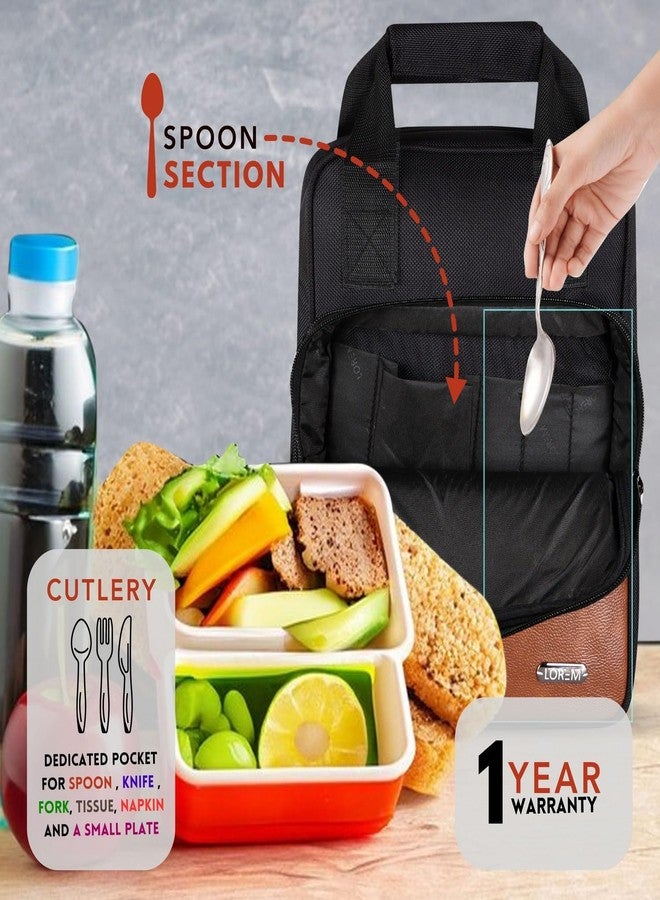 LOREM Black Insulated Tiffin Bag/Lunch Bag for Men & Women Office Waterproof Lunch Bag-TB17 - Image 2